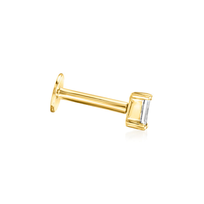 14kt yellow gold flat-back lab diamond baguette stud earring