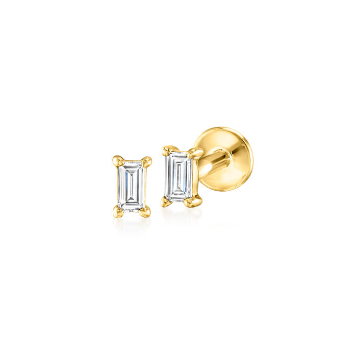 14kt yellow gold baguette-cut lab diamond stud earrings, front view