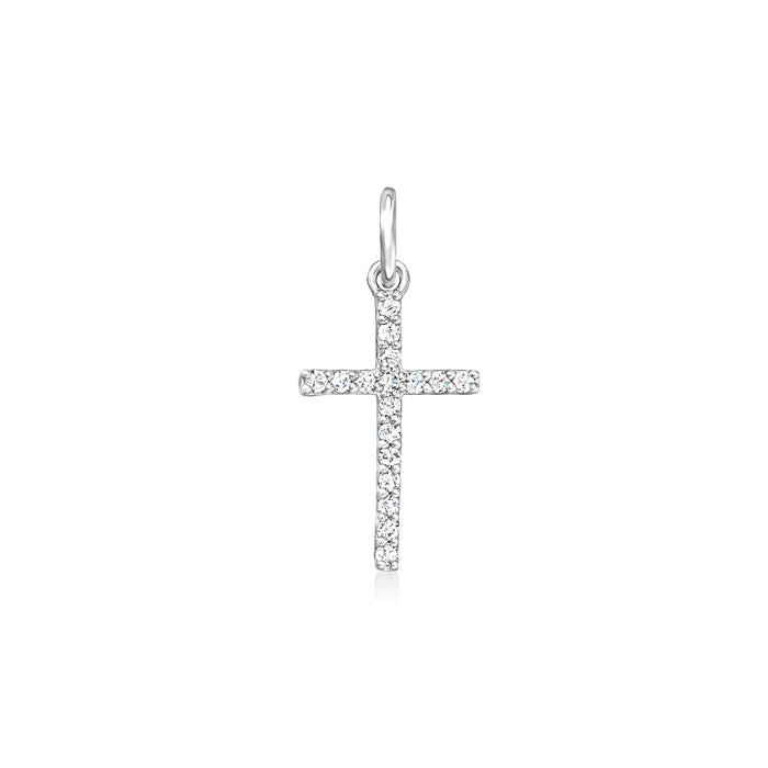 Sterling silver diamond cross charm with teardrop bail, .10 ct t.w. sparkle