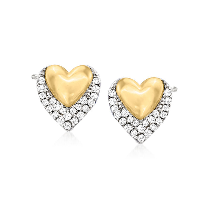 Diamond heart stud earrings in sterling silver and 14kt yellow gold