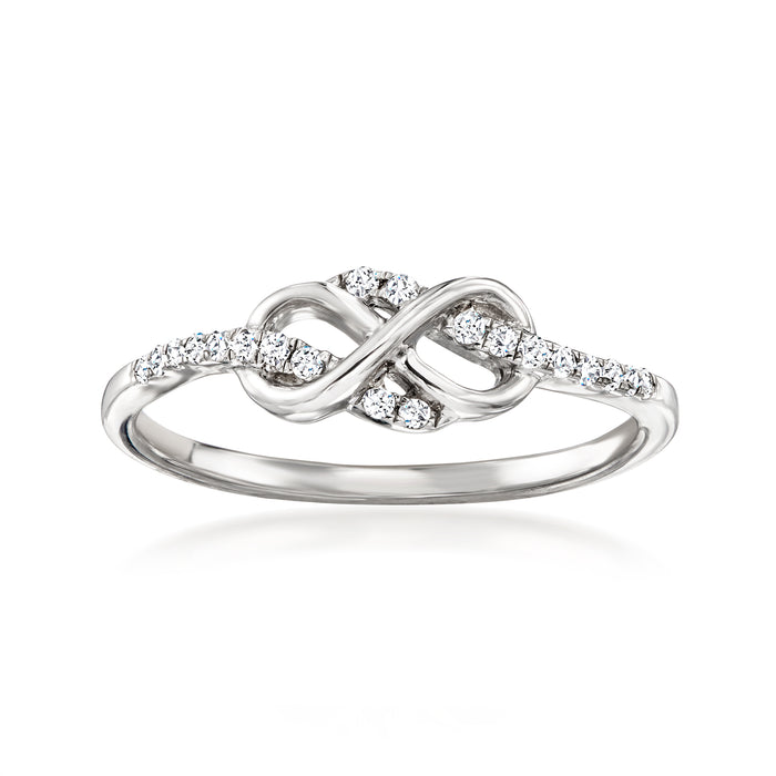 Infinity loop diamond ring in sterling silver with small round stones