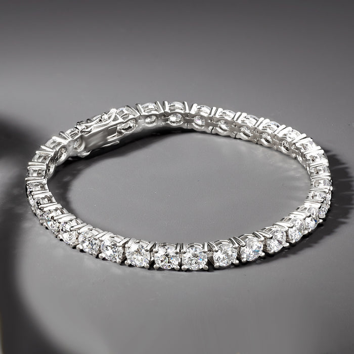Sterling silver CZ tennis bracelet close-up with prong-set oval stones