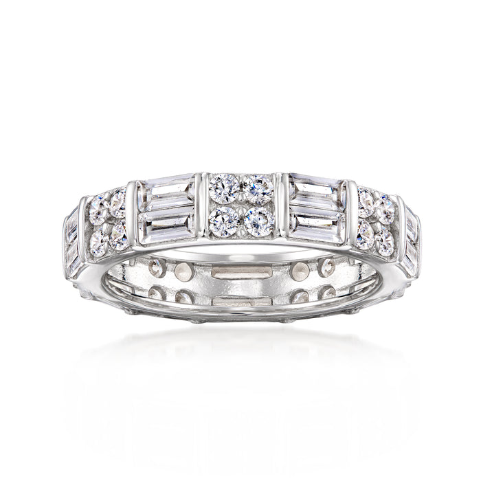 2.80 ct. t.w. Baguette and Round CZ Eternity Band in Sterling Silver