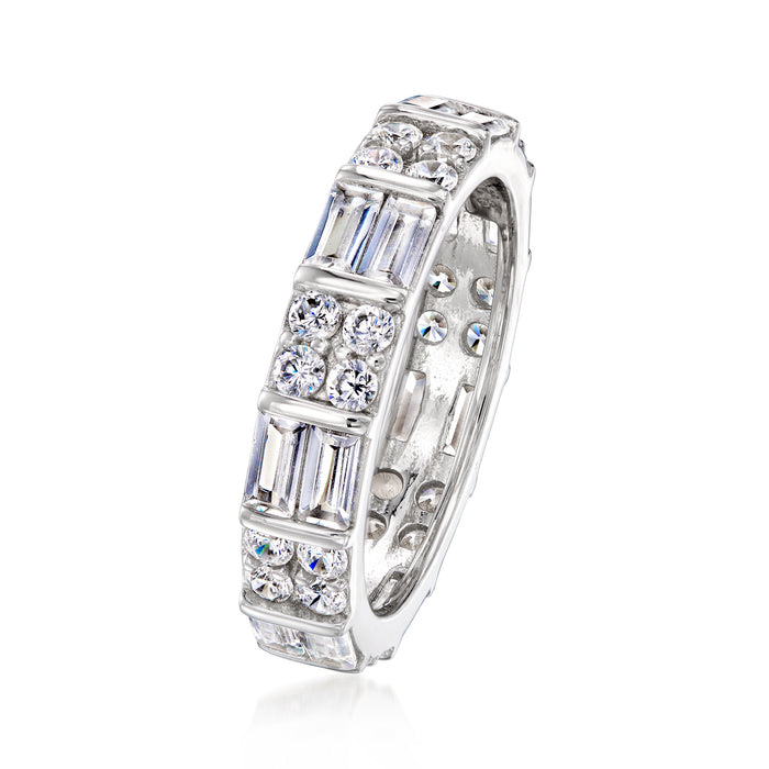 2.80 ct. t.w. Baguette and Round CZ Eternity Band in Sterling Silver