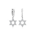 Sterling silver Star of David diamond hoop drop earrings with pave sparkle