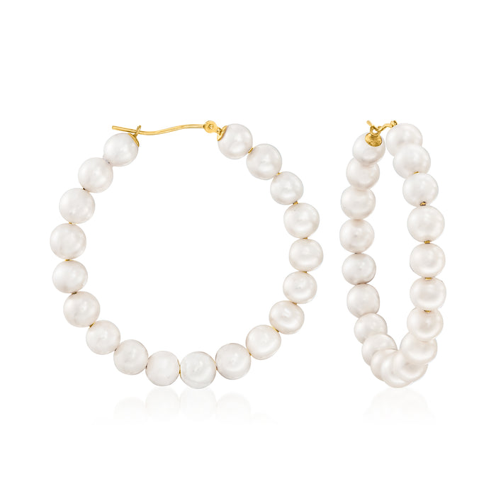 Cultured pearl hoop earrings in 14kt yellow gold, round pearls
