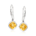 Sterling silver leverback drop earrings with faceted yellow citrine stones