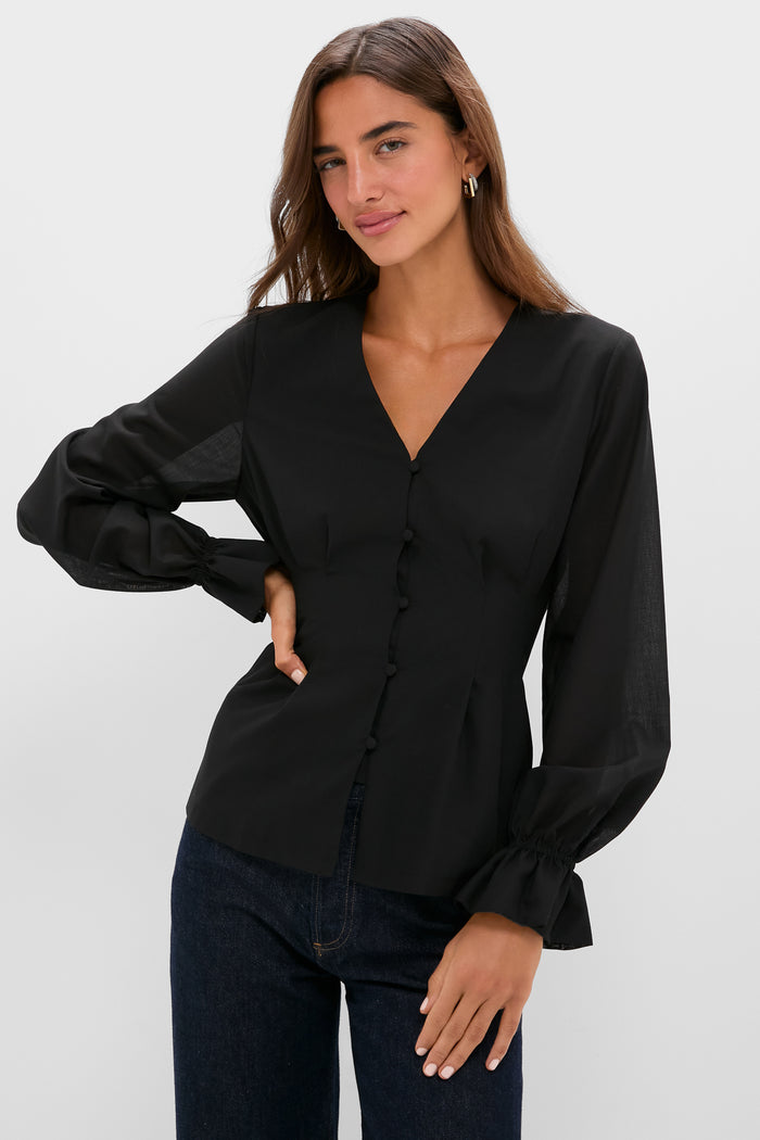 Black Wool Chiffon Madison Blouse