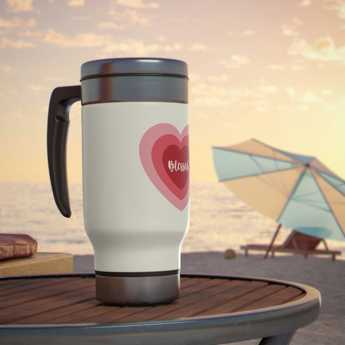 Blessed Heart - Stainless Steel Travel Mug with Handle, 14oz