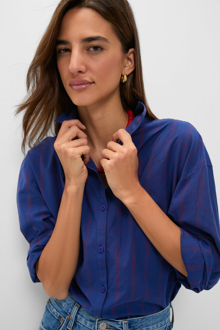 Blue and Red Wexler Cotton Button Down