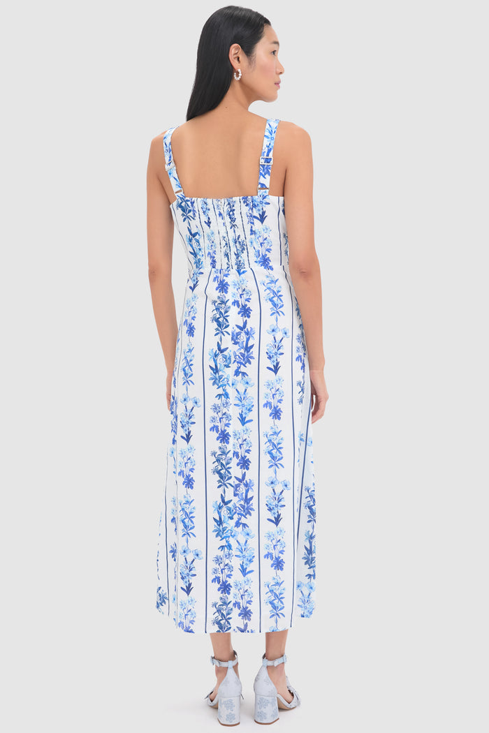 Blue Floral and Stripe Minnie Midi Dress