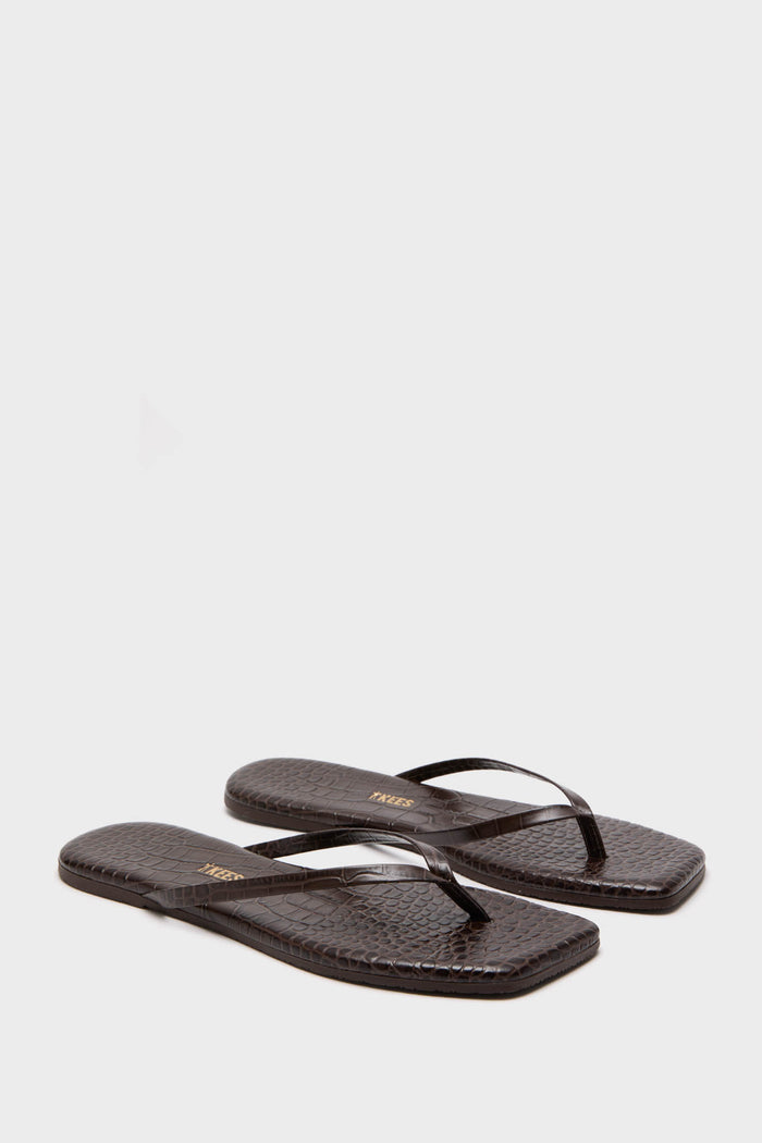 Carob Croc Square Toe Lily Flip Flops