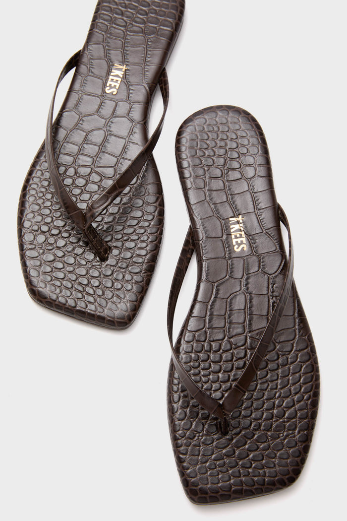 Carob Croc Square Toe Lily Flip Flops