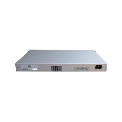 A refurbished Cisco Meraki MS220-24P 24-Port Gigabit PoE+ Managed Switch (370W, Cisco brand) is shown rack-mountable with indicator lights, ventilation holes, and front-panel ports against a white background.