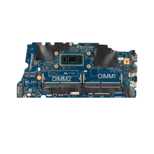The Dell Latitude 3410 i5 10210U Motherboard PD7RH shows labeled DIMM1, DIMM2, and WLAN slots, plus various chips and connectors—ideal as a refurbished motherboard. Brand: Dell.