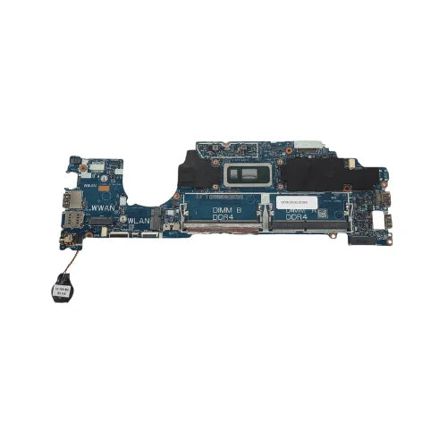The Dell Latitude 5300 2-in-1 i5 8365U 1.6GHz Motherboard (H69YG) features labeled slots for WLAN, WWAN, DRAM, and storage, plus a side battery—ideal as a refurbished upgrade. Brand: Dell.