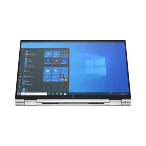 An HP EliteBook X360 1030 G8 (i5-1135G7, 16GB, 256GB) in tablet mode shows the Windows Start menu on its 13.3" touch display, with the keyboard hidden for a sleek, seamless experience.
