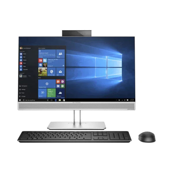 The HP EliteOne 800 G3 AIO desktop, featuring an Intel i7-7700, 16GB RAM, 256GB storage, RX460 graphics, and a 23.8 display with Windows 10 Pro, comes with a black keyboard and mouse—ideal for productivity.