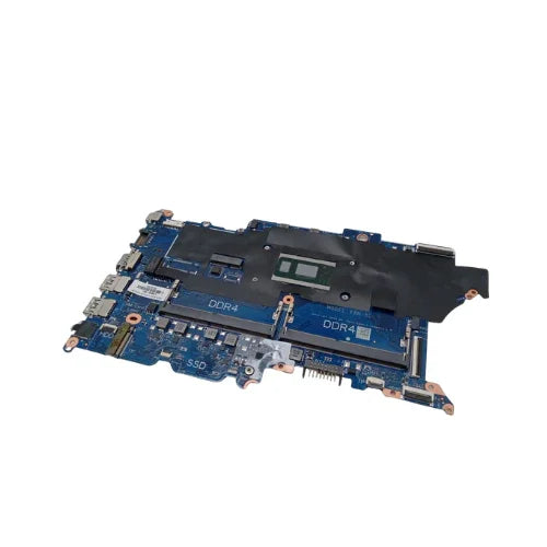 The HP ProBook 450 G7 i5 10210U Motherboard L78085-601 by HP features labeled DDR4 and SSD slots, various ports, and components—ideal for laptop repair or as a refurbished replacement. Shown isolated on a white background.