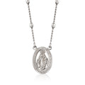 Italian sterling silver miraculous medal station necklace with oval pendant and link chain