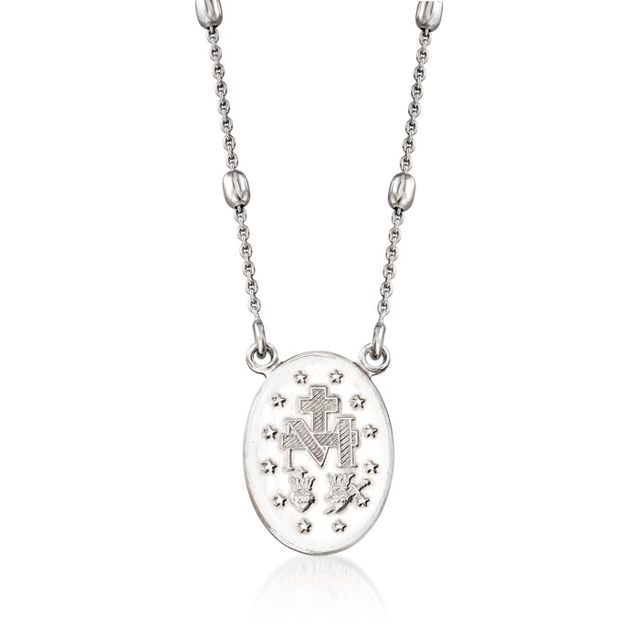 Italian sterling silver miraculous medal station necklace with oval medallion and cross motif