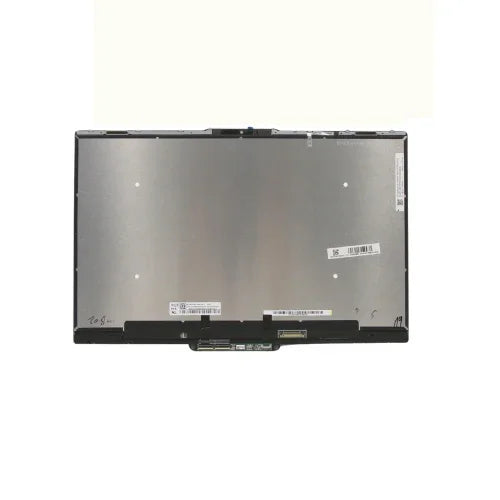 The Lenovo ThinkPad Yoga 14s 14" Full HD IPS Touch LCD Screen (5D10S39683) features a metallic back, various stickers, barcodes, and a bottom edge connector.