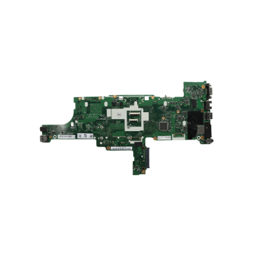 A Lenovo ThinkPad T450 i5 5300U Motherboard (00HN525 | Wty) from Lenovo, showing its chips, connectors, and ports, is photographed against a white background.