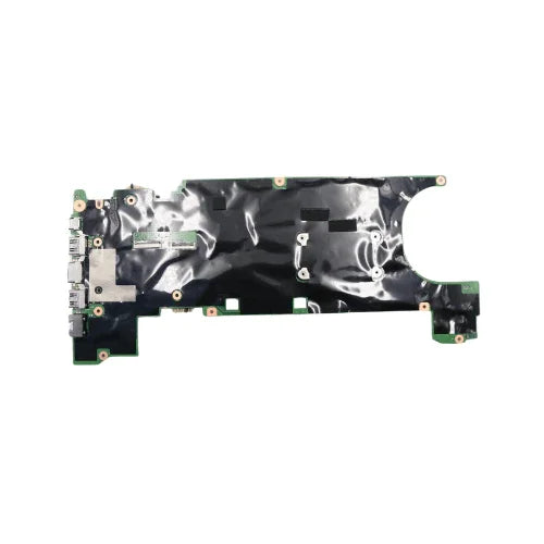 A close-up of a Lenovo ThinkPad T470s i7 6600U 2.6GHz 4GB Motherboard (01ER314) shows its ports and components on a white background. The refurbished board, branded Lenovo, comes with a 3-month warranty and features black and green accents.