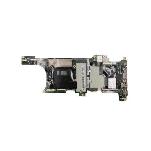 A refurbished Lenovo ThinkPad X1 Carbon G6 i5 8350U 16GB motherboard (01YR215) by Lenovo is shown on a white background, highlighting its chips, connectors, and electronic components.