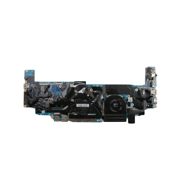 The Lenovo ThinkPad X1 Yoga G3 i5-8350U 1.7GHz Motherboard (5B20V13402) features various ports, chips, visible components, and a large black heatsink with cooling fan attached on the right for efficient performance and easy upgrades.