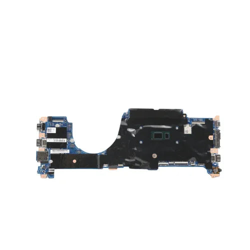 A refurbished Lenovo ThinkPad X13 Yoga G1 i5 10210U 1.6GHz 16GB Motherboard (part 5B21C40349) by Lenovo is displayed on a white background, showing visible ports, chips, connectors, and circuit pathways with a black plate over the CPU area.