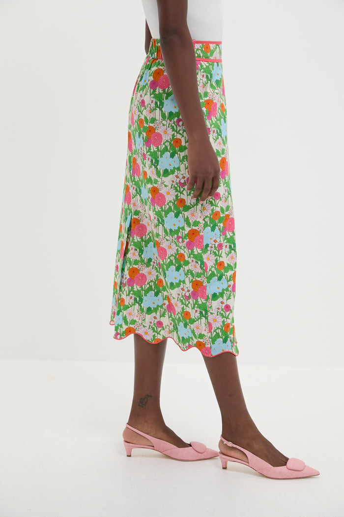 Multi Green Begonia Floral Ida Midi Skirt