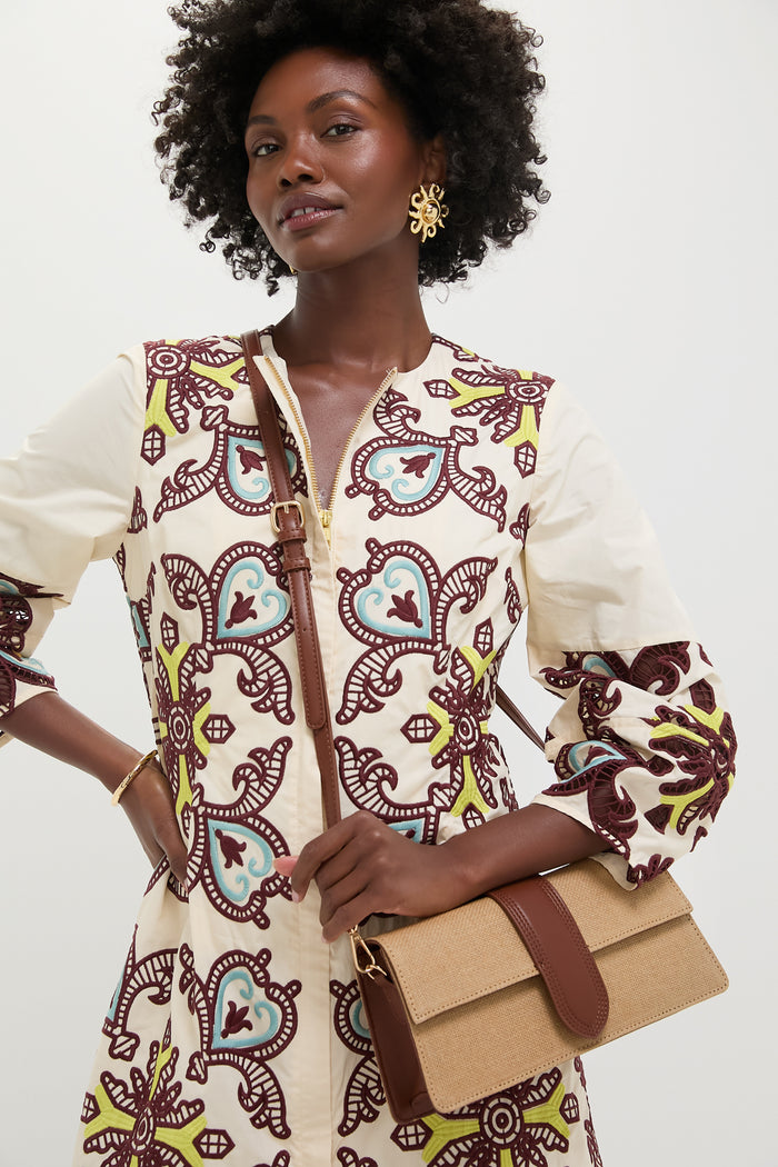 Natural Tan Violet Straw Crossbody