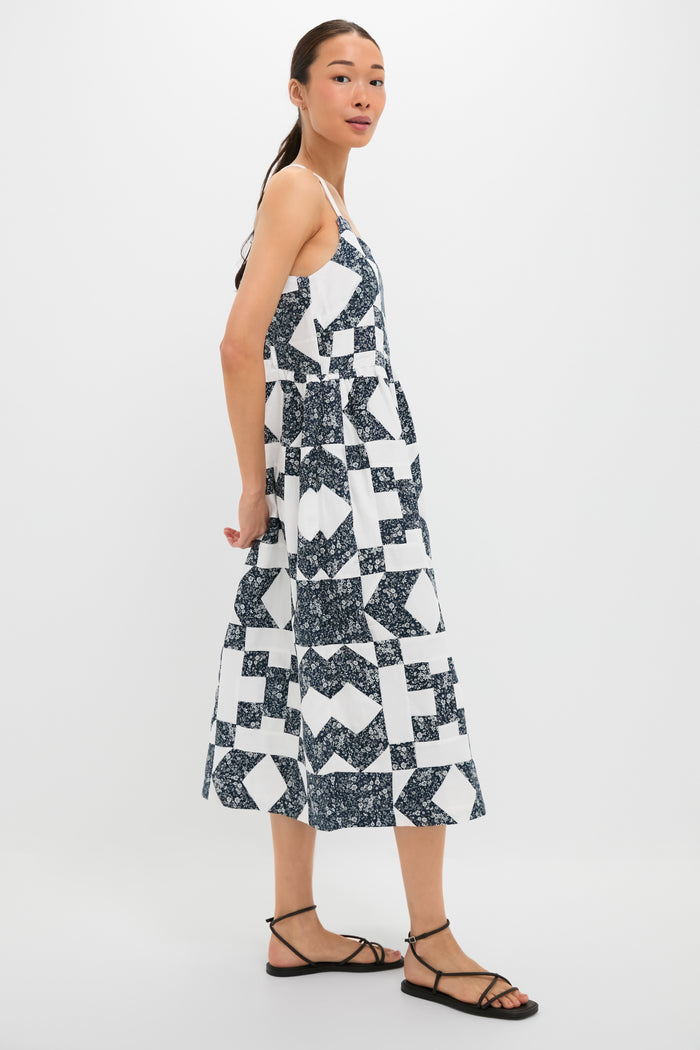 Navy Ana Patchwork Print Tank Dress
