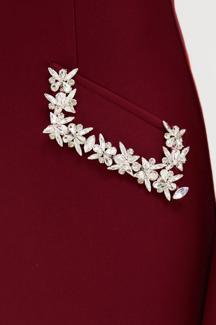 Oxblood Embellished Long Sleeve Bronwyn Mini Dress
