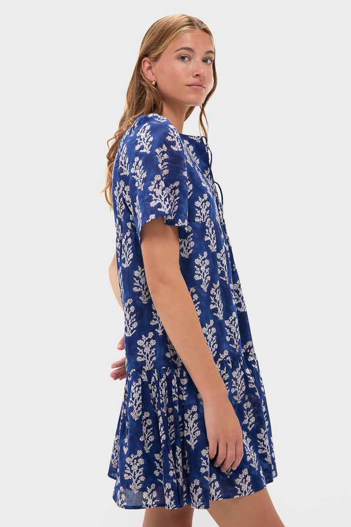 Pressed Flowers Blue Organic Isla Dress