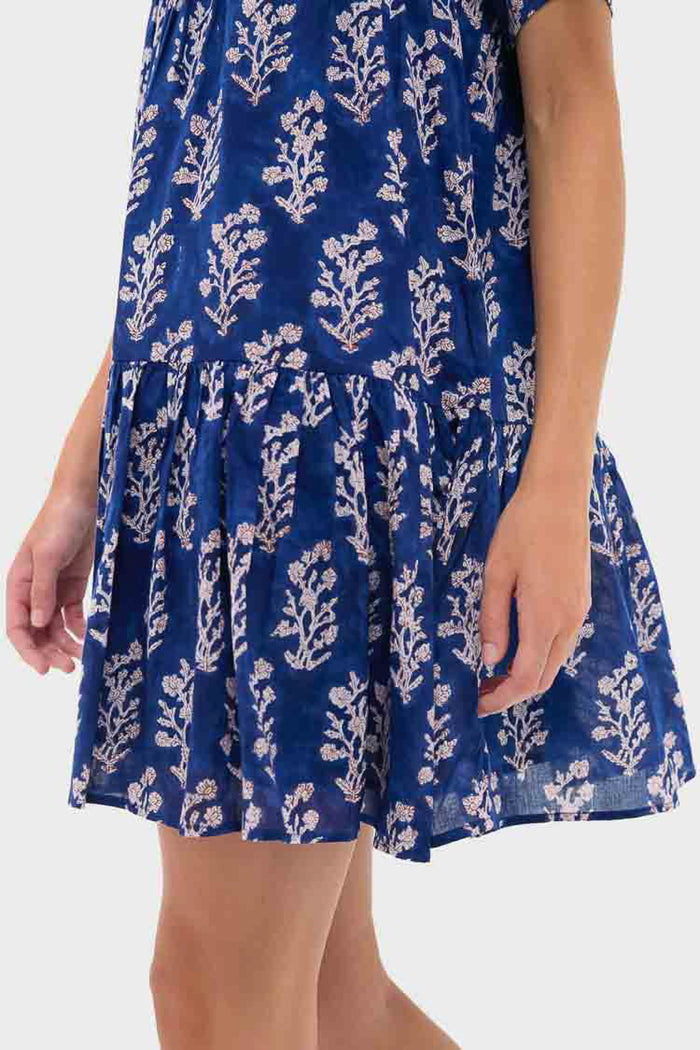 Pressed Flowers Blue Organic Isla Dress