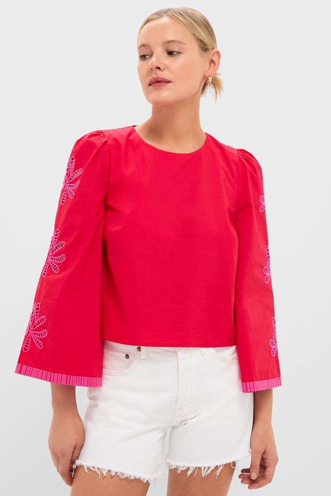 Red & Pink Embroidered Atlantic Blouse