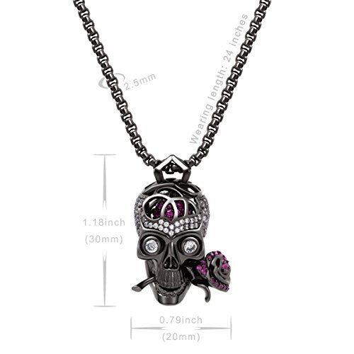 "Romance Forever" Skull & Rose Charm Unisex Pendant Necklace