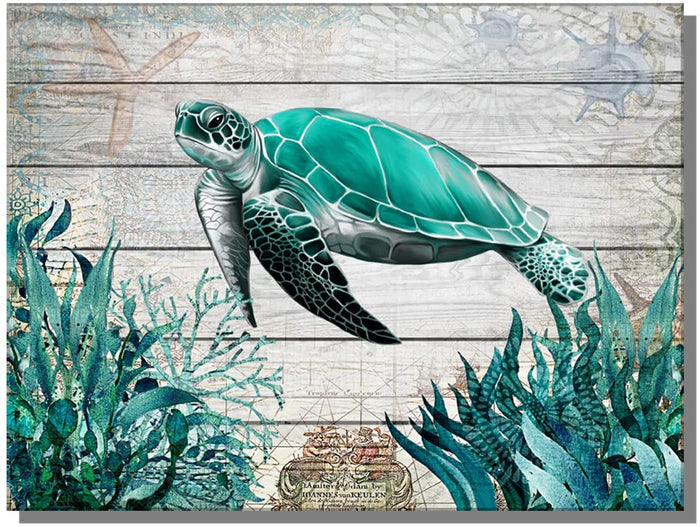 Sea Turtle Sea Life Wall Art Decor (12"x12" Framed)