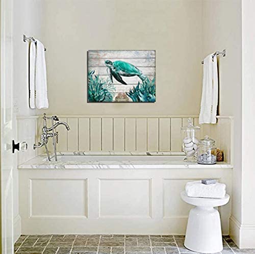 Sea Turtle Sea Life Wall Art Decor (12"x12" Framed)