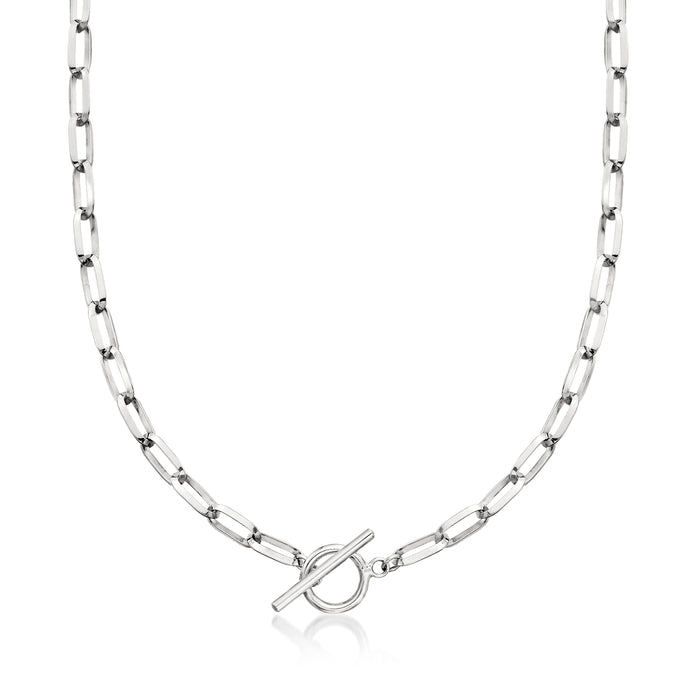 Sterling silver paper clip link toggle necklace with circular toggle clasp