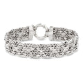 Sterling silver wide Byzantine chain bracelet with hinged clasp, polished finish