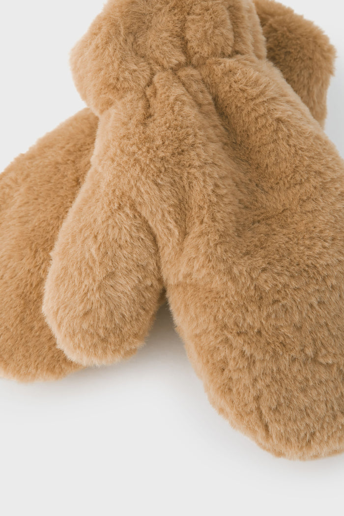 Taupe Fuzzy Faux Fur Mitten