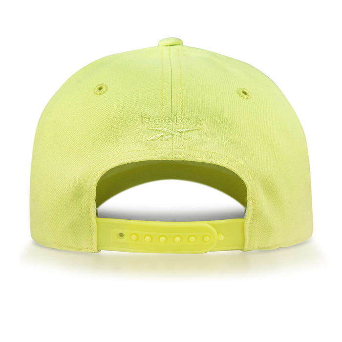 Back view of the yellow Reebok Vector Baseball Cap, featuring an adjustable snapback closure and embroidered Reebok logo above the opening.